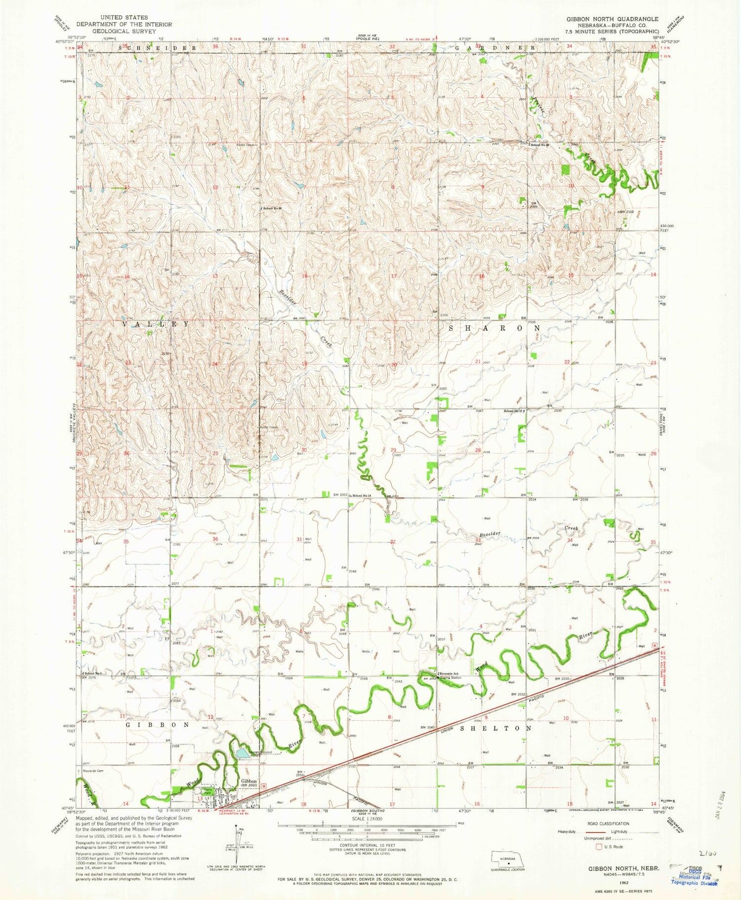 Classic USGS Gibbon North Nebraska 7.5'x7.5' Topo Map Image