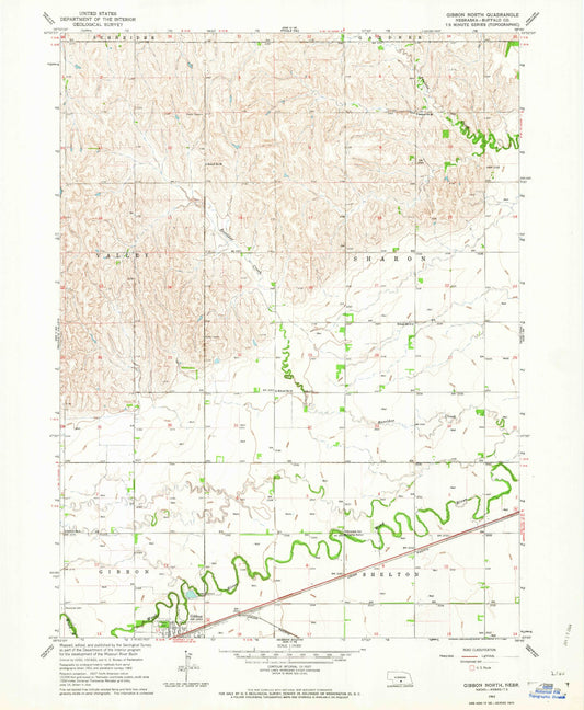 Classic USGS Gibbon North Nebraska 7.5'x7.5' Topo Map Image