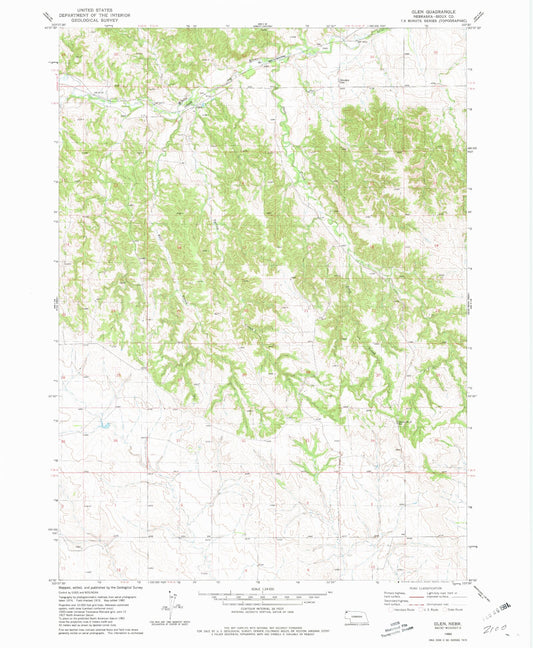Classic USGS Glen Nebraska 7.5'x7.5' Topo Map Image
