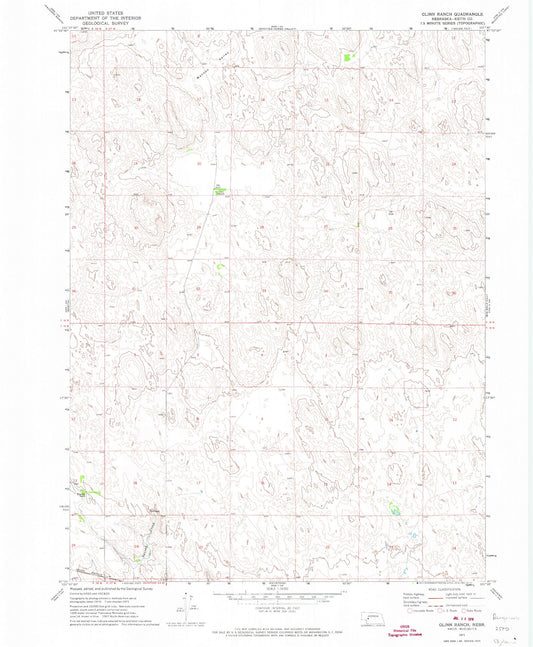 Classic USGS Glinn Ranch Nebraska 7.5'x7.5' Topo Map Image