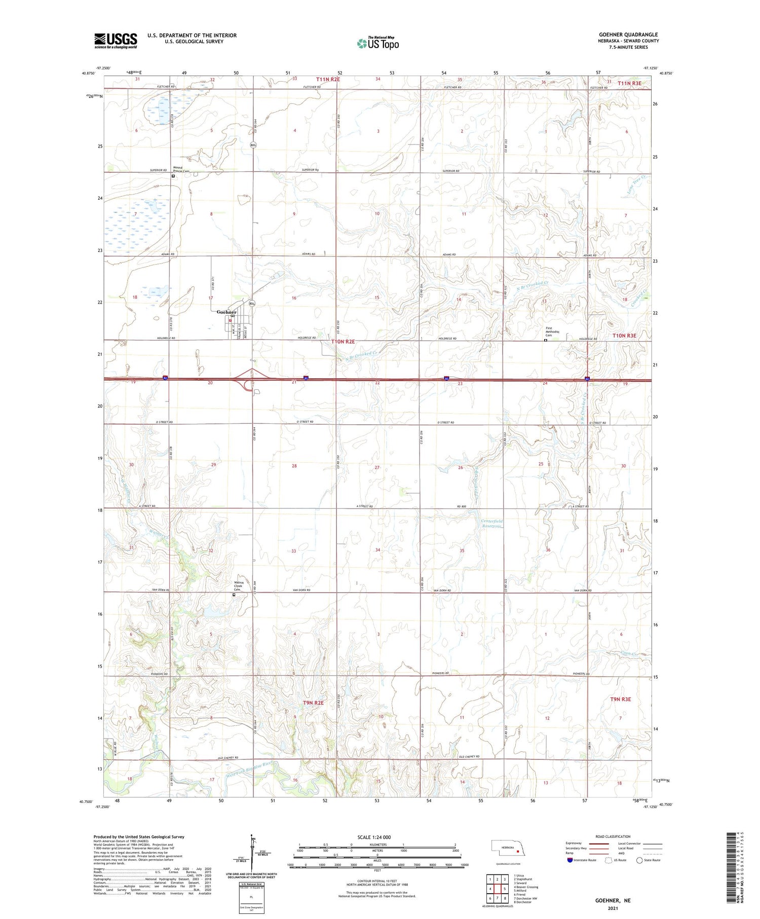 Goehner Nebraska US Topo Map Image