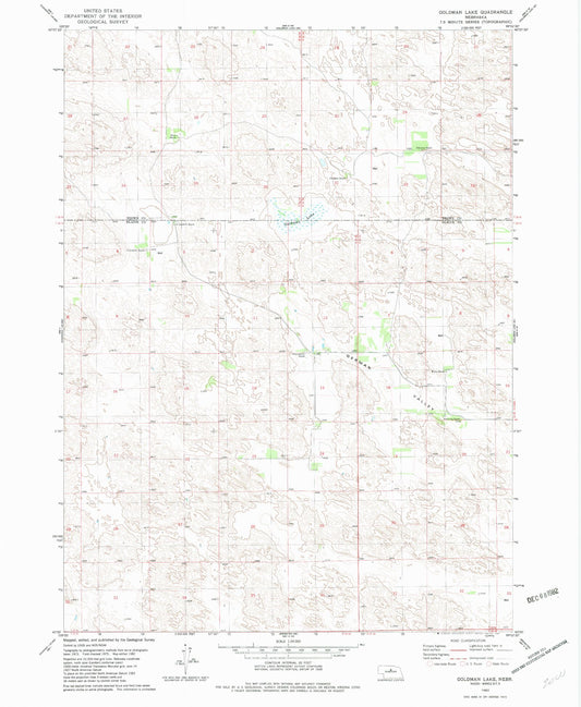 Classic USGS Goldman Lake Nebraska 7.5'x7.5' Topo Map Image