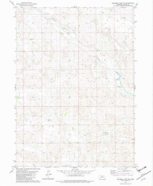 Classic USGS Goldman Lake NW Nebraska 7.5'x7.5' Topo Map Image