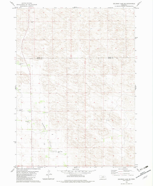 Classic USGS Goldman Lake SE Nebraska 7.5'x7.5' Topo Map Image