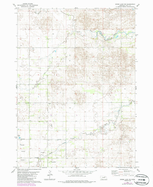 Classic USGS Goose Lake NE Nebraska 7.5'x7.5' Topo Map Image