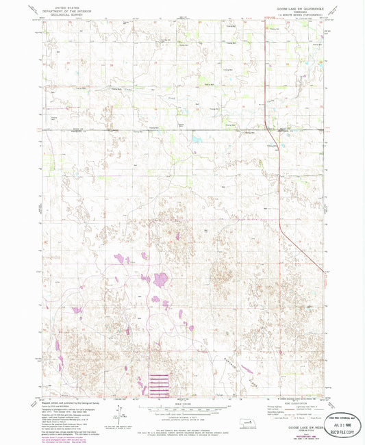 Classic USGS Goose Lake SW Nebraska 7.5'x7.5' Topo Map Image