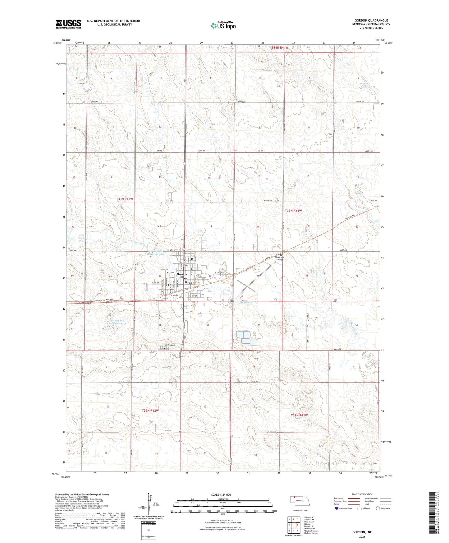 Gordon Nebraska US Topo Map Image