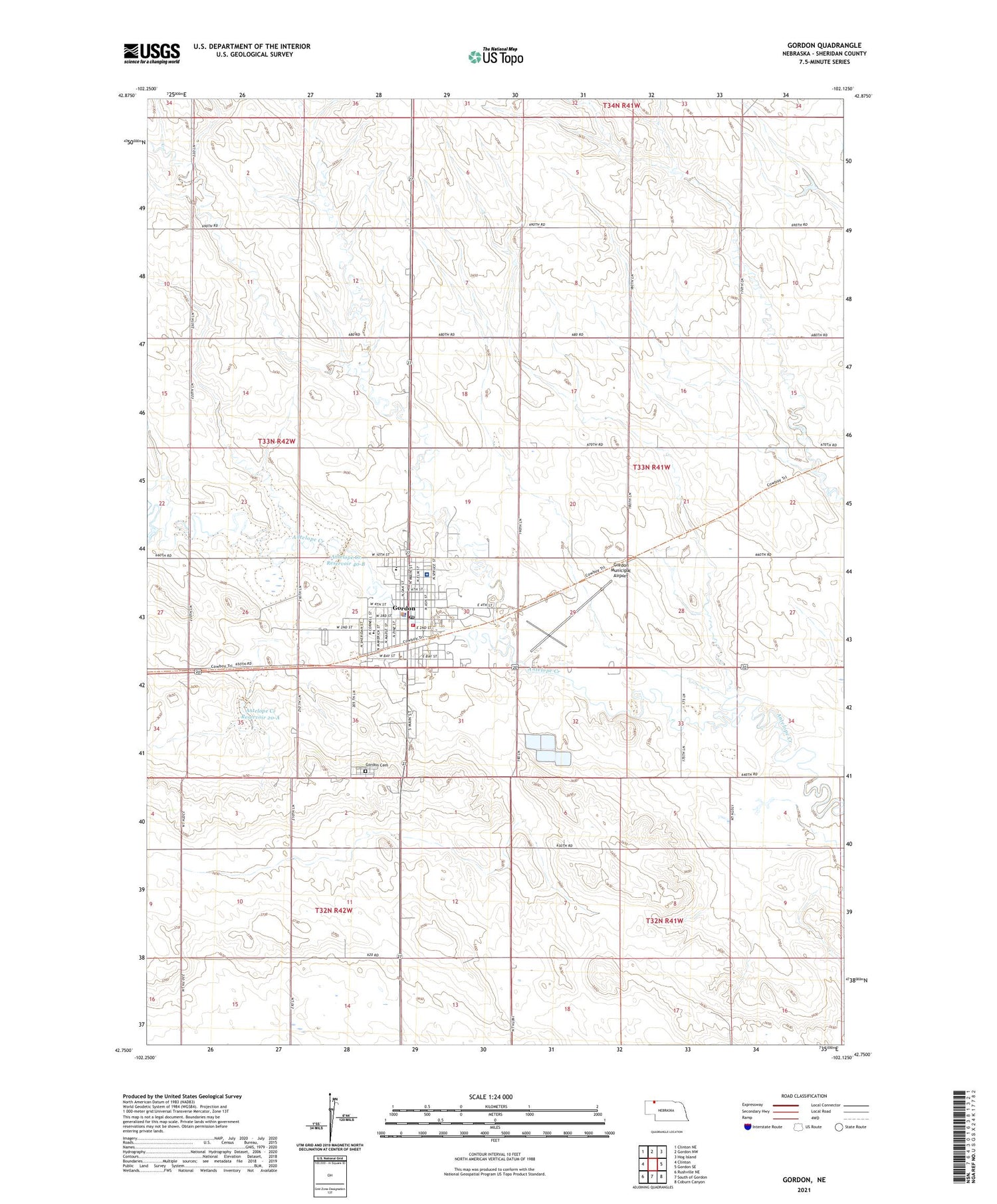 Gordon Nebraska US Topo Map Image