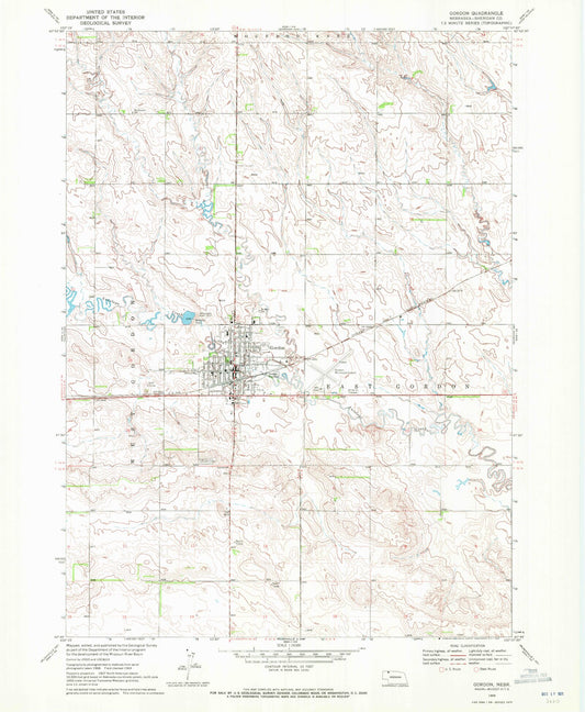 Classic USGS Gordon Nebraska 7.5'x7.5' Topo Map Image
