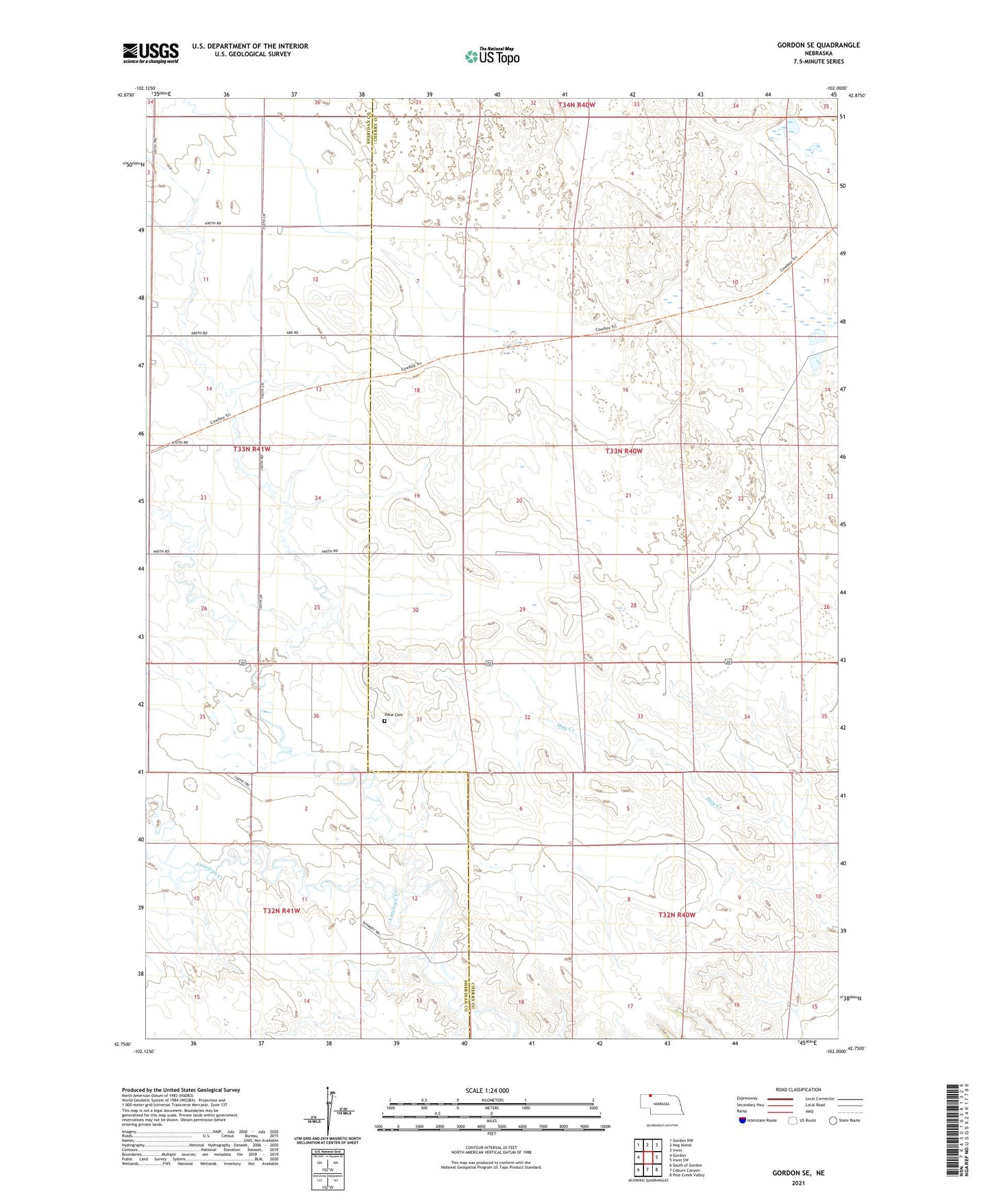 Gordon SE Nebraska US Topo Map Image