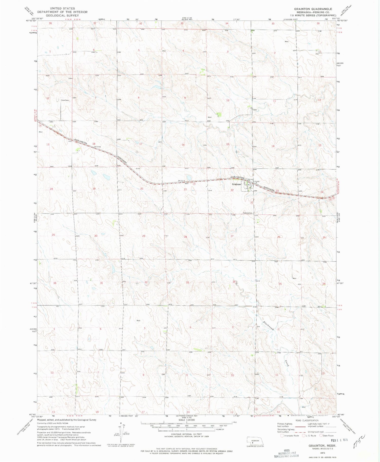 Classic USGS Grainton Nebraska 7.5'x7.5' Topo Map Image