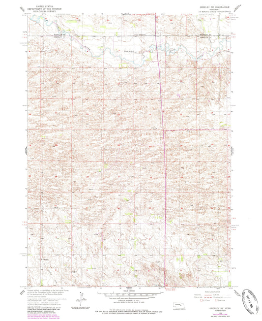 Classic USGS Greeley NE Nebraska 7.5'x7.5' Topo Map Image