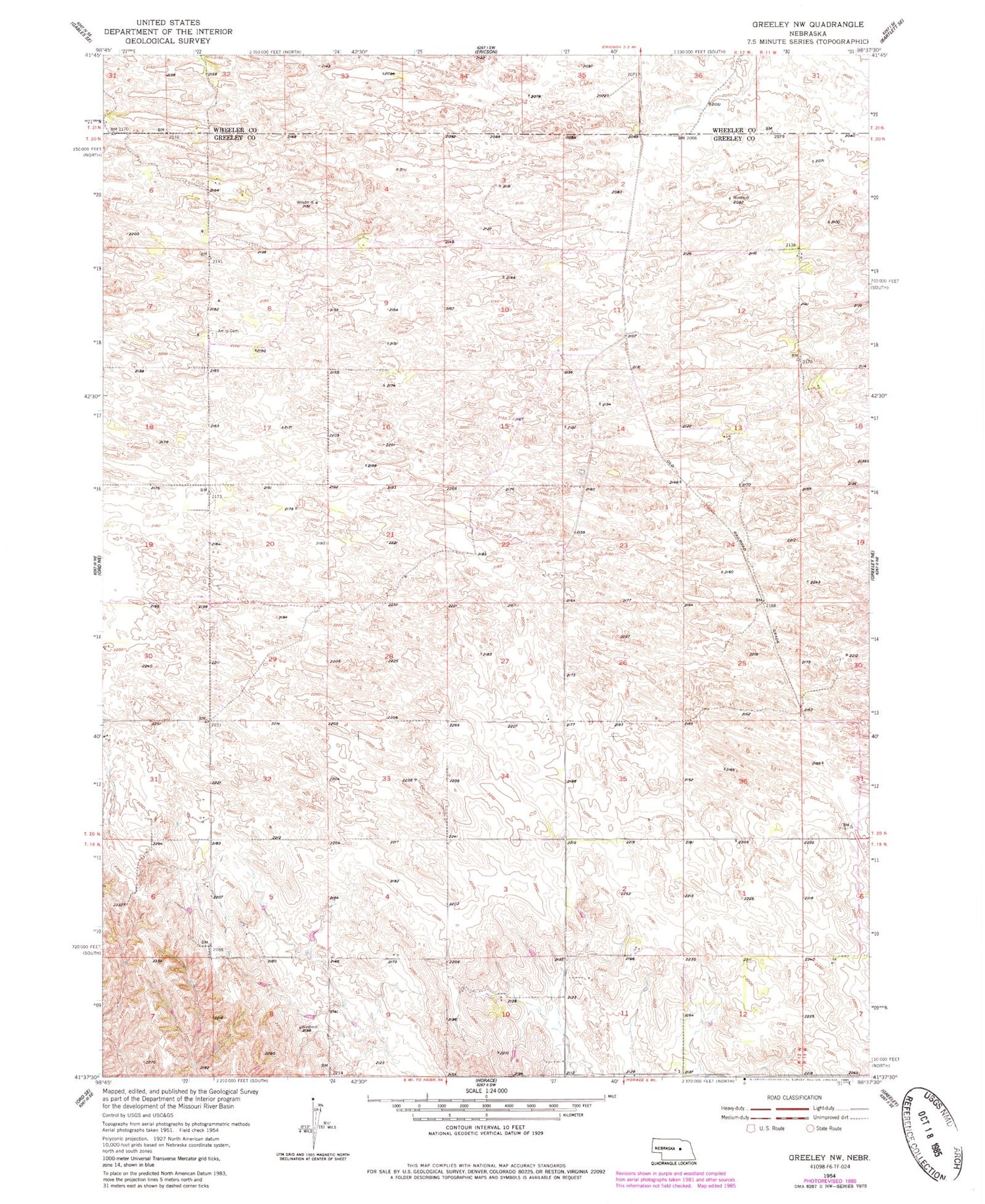 Classic USGS Greeley NW Nebraska 7.5'x7.5' Topo Map Image
