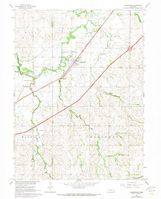 Classic USGS Greenwood Nebraska 7.5'x7.5' Topo Map Image