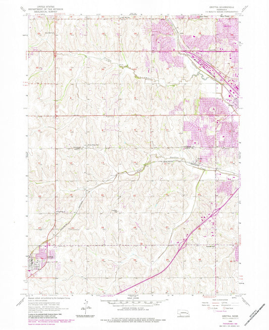 Classic USGS Gretna Nebraska 7.5'x7.5' Topo Map Image