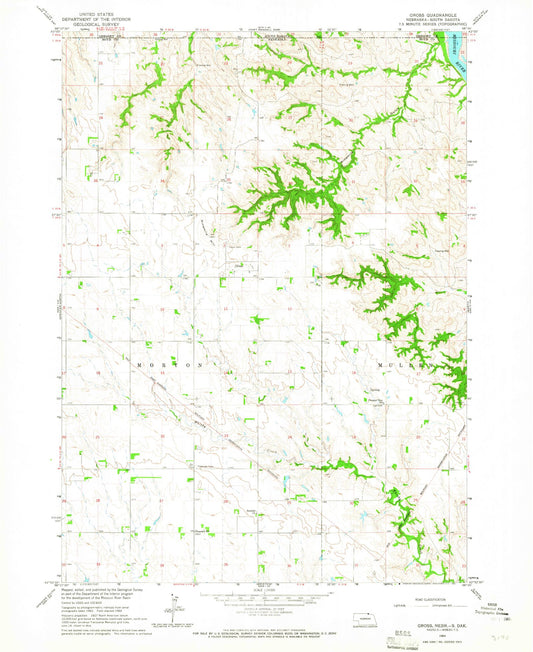 Classic USGS Gross Nebraska 7.5'x7.5' Topo Map Image