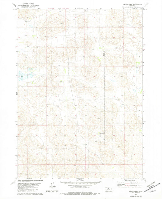 Classic USGS Hagan Lake Nebraska 7.5'x7.5' Topo Map Image