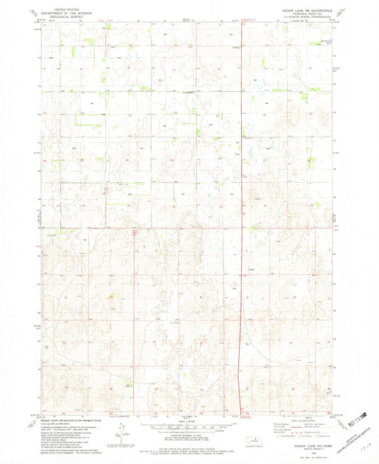 Classic USGS Hagan Lake NE Nebraska 7.5'x7.5' Topo Map Image
