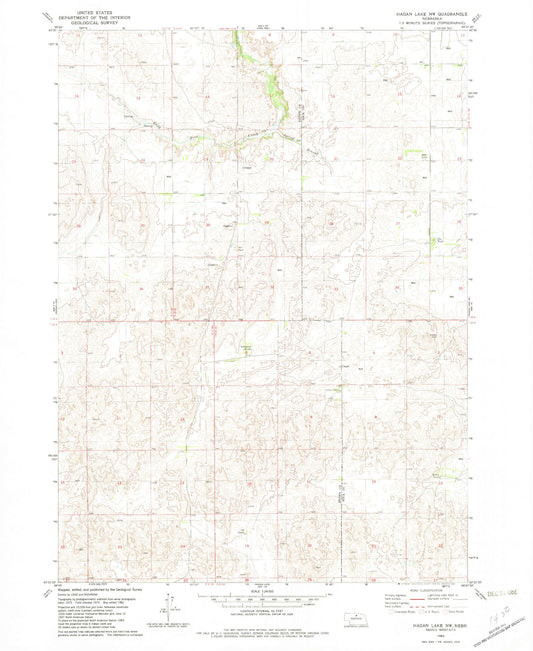 Classic USGS Hagan Lake NW Nebraska 7.5'x7.5' Topo Map Image