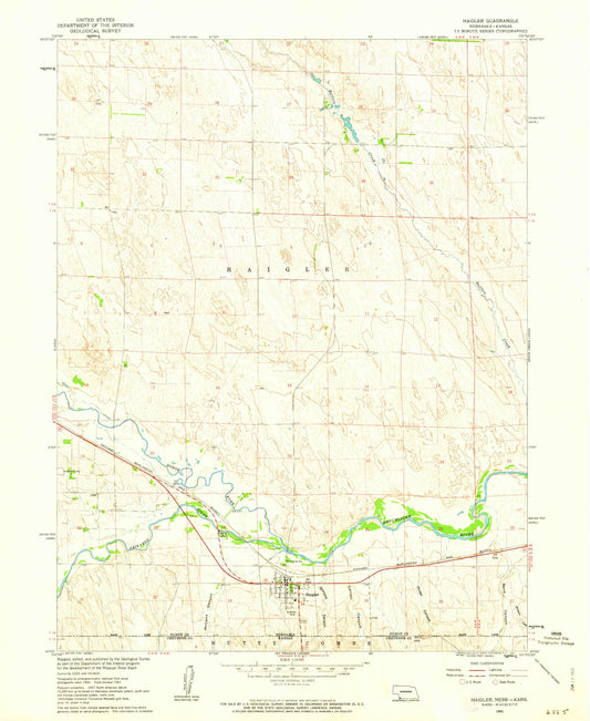 Classic USGS Haigler Nebraska 7.5'x7.5' Topo Map Image