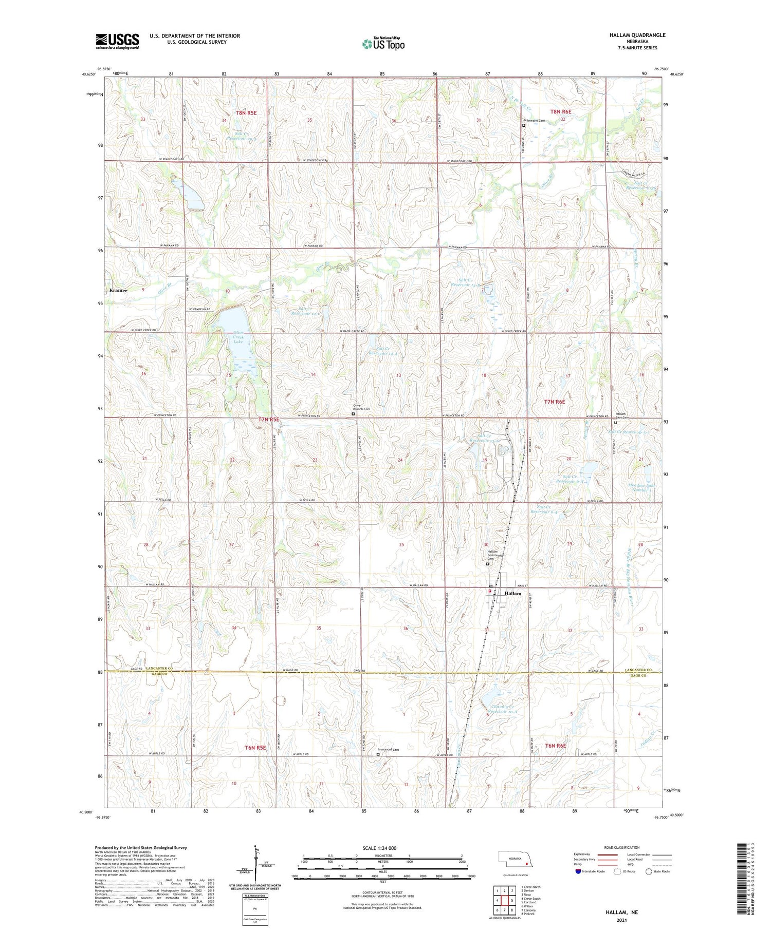 Hallam Nebraska US Topo Map Image