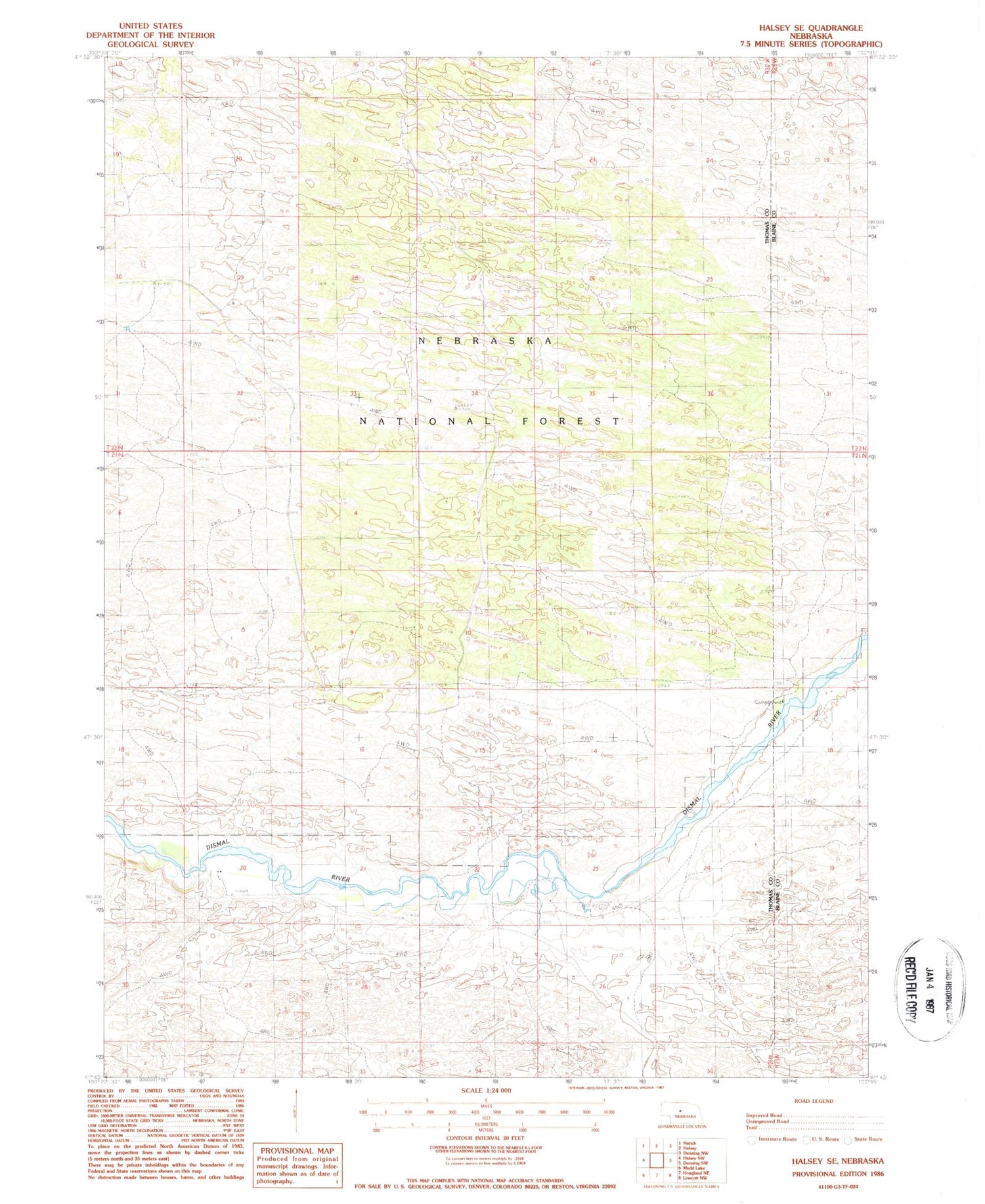 Classic USGS Halsey SE Nebraska 7.5'x7.5' Topo Map Image