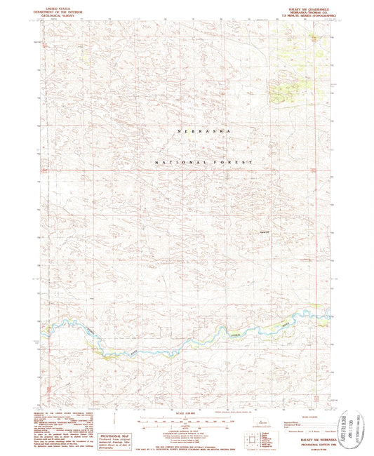 Classic USGS Halsey SW Nebraska 7.5'x7.5' Topo Map Image