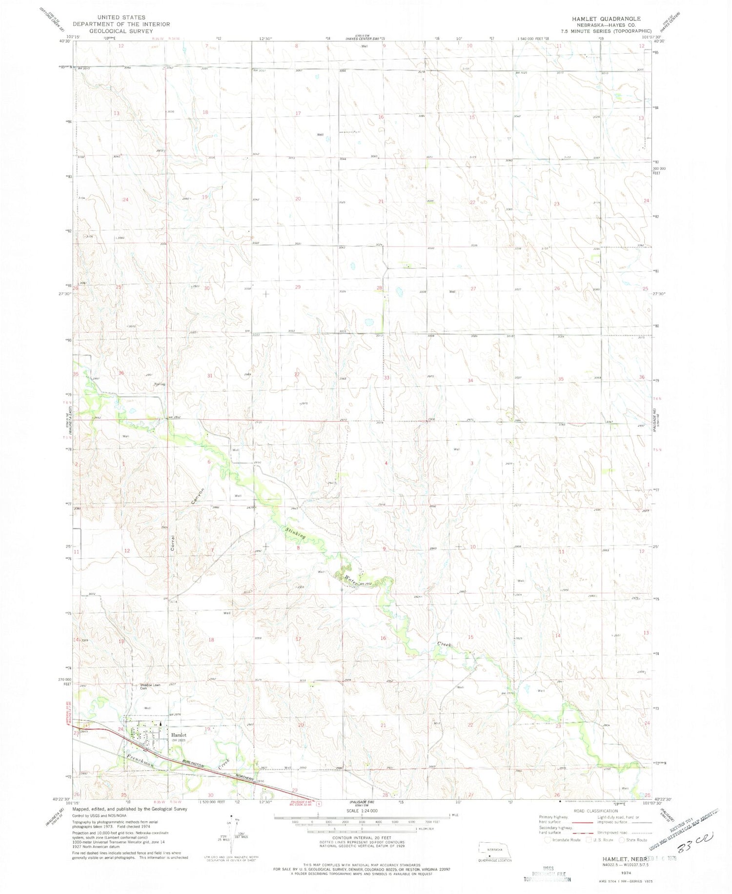 Classic USGS Hamlet Nebraska 7.5'x7.5' Topo Map Image