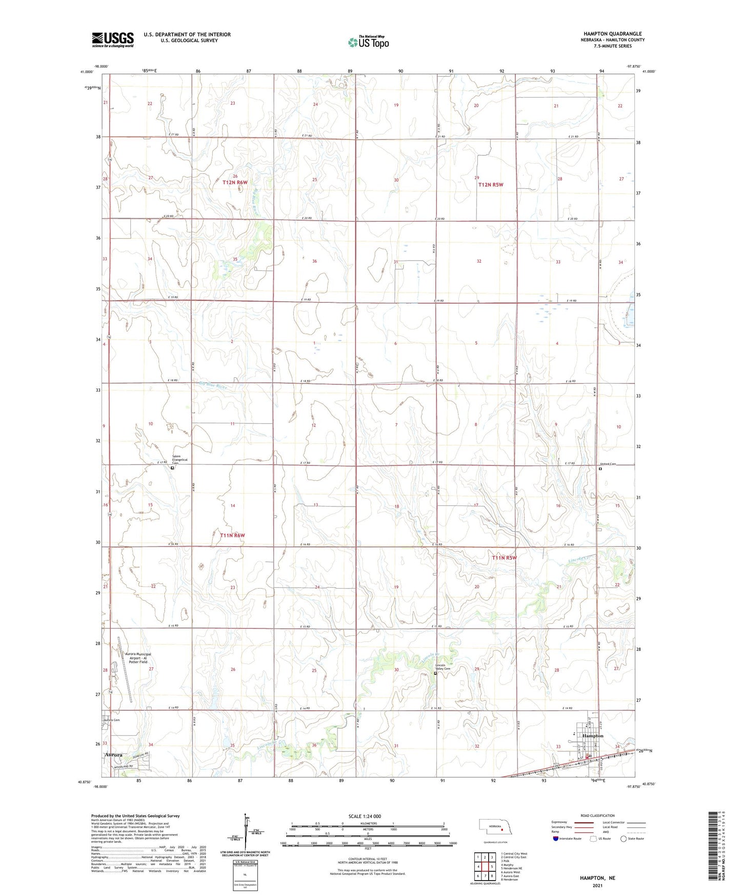 Hampton Nebraska US Topo Map Image