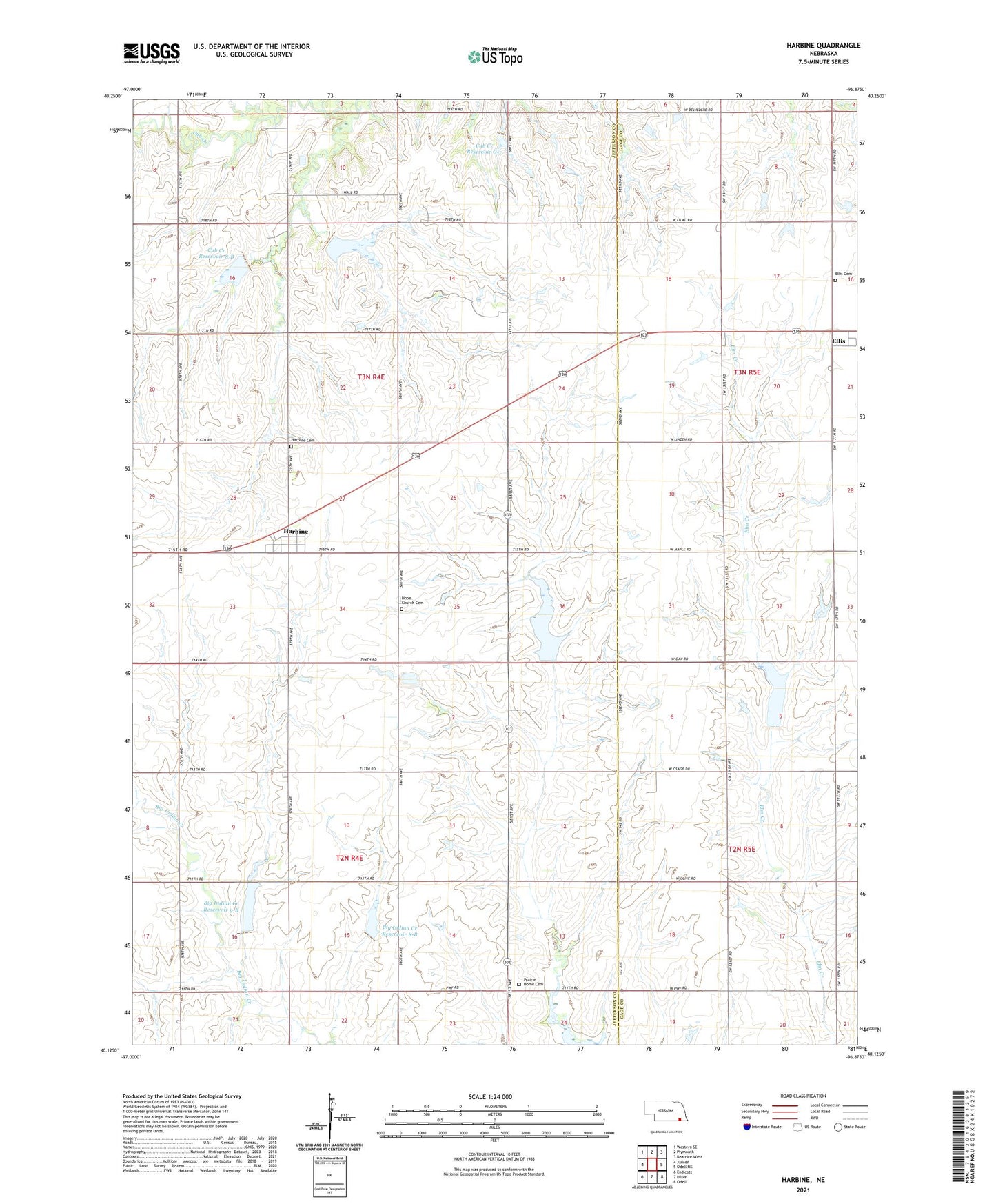 Harbine Nebraska US Topo Map Image