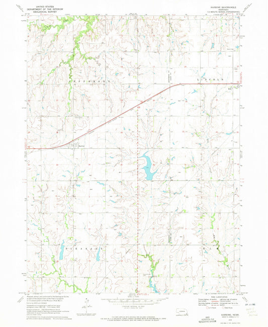 Classic USGS Harbine Nebraska 7.5'x7.5' Topo Map Image