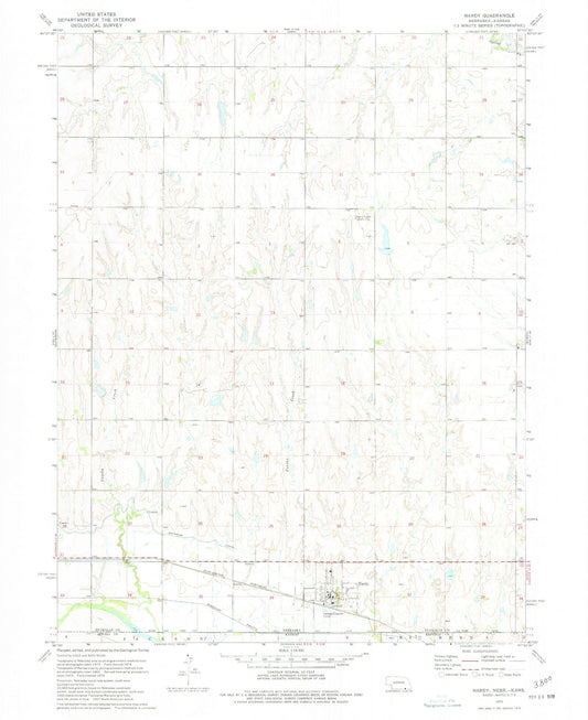 Classic USGS Hardy Nebraska 7.5'x7.5' Topo Map Image