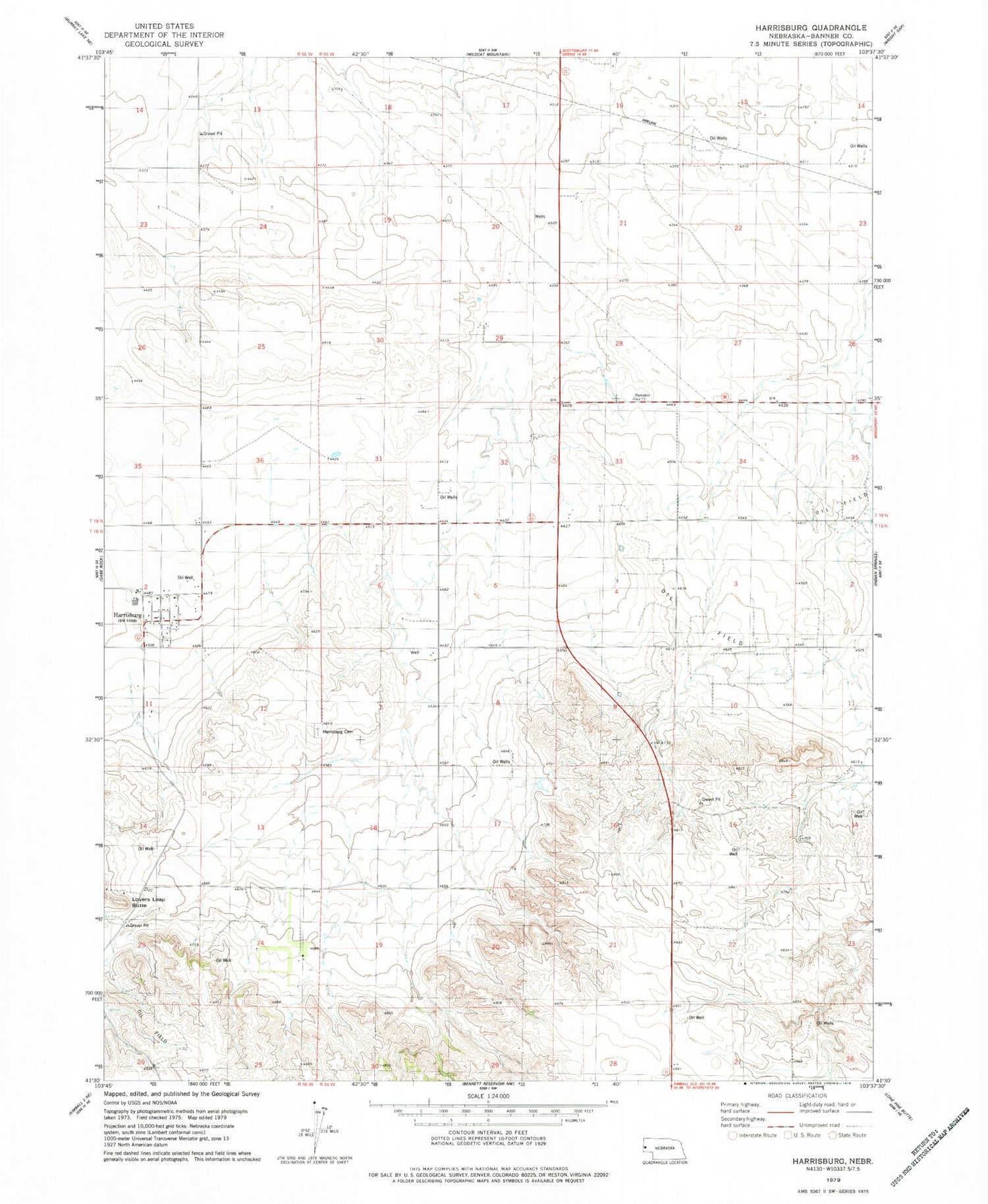 Classic USGS Harrisburg Nebraska 7.5'x7.5' Topo Map Image