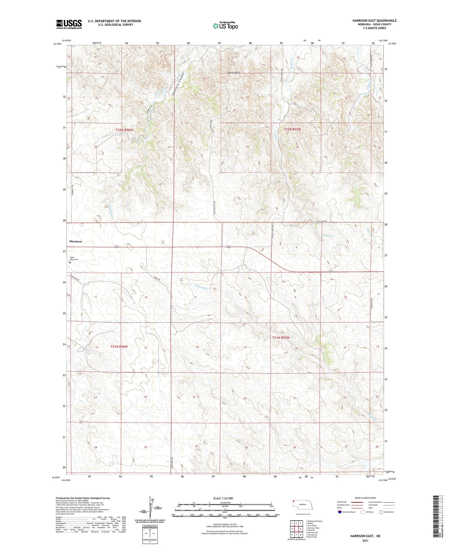 Harrison East Nebraska US Topo Map Image