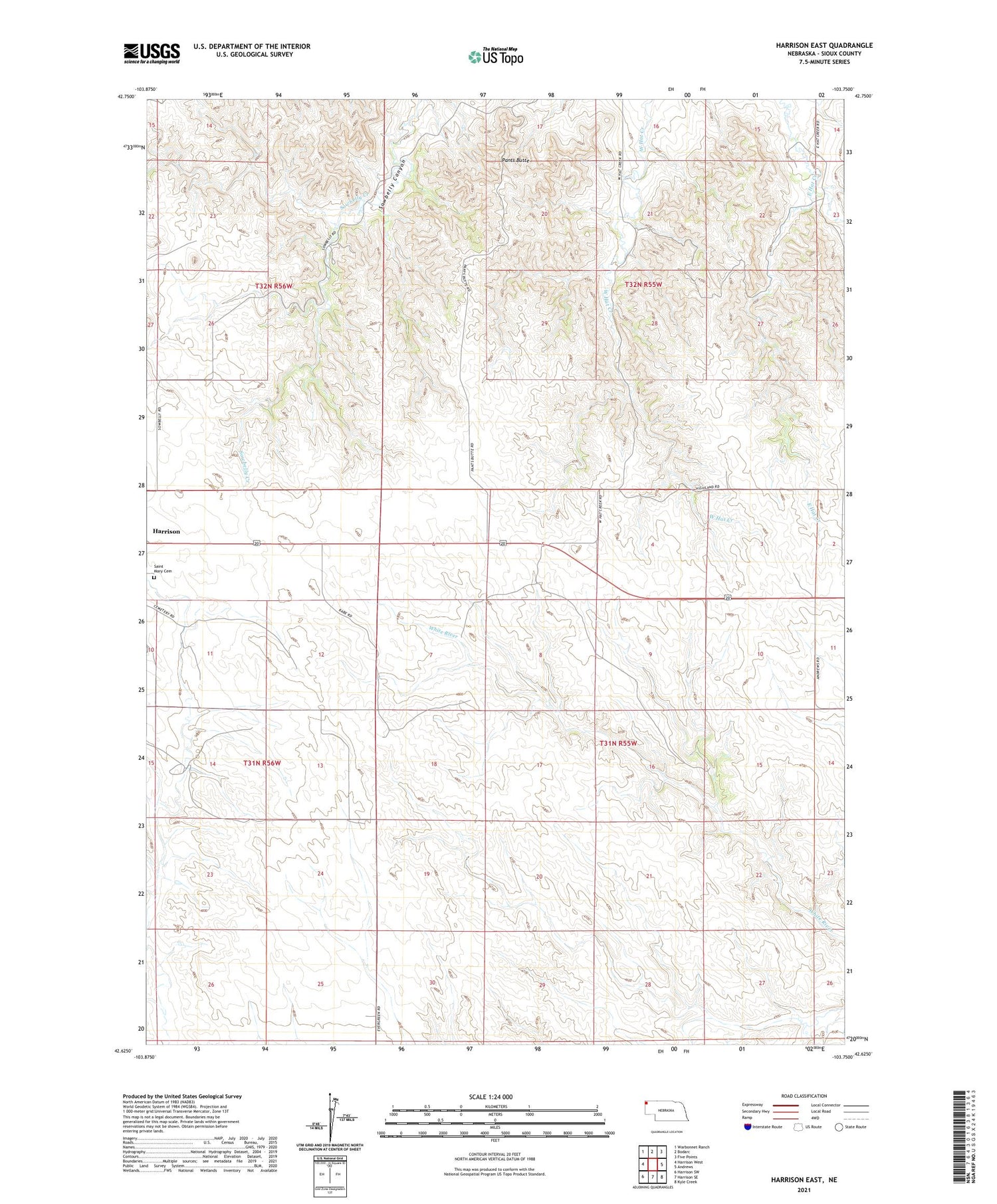 Harrison East Nebraska US Topo Map Image