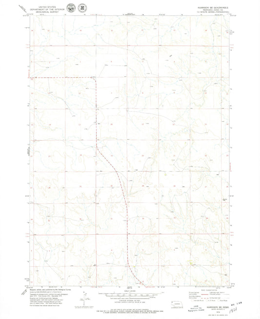 Classic USGS Harrison SE Nebraska 7.5'x7.5' Topo Map Image