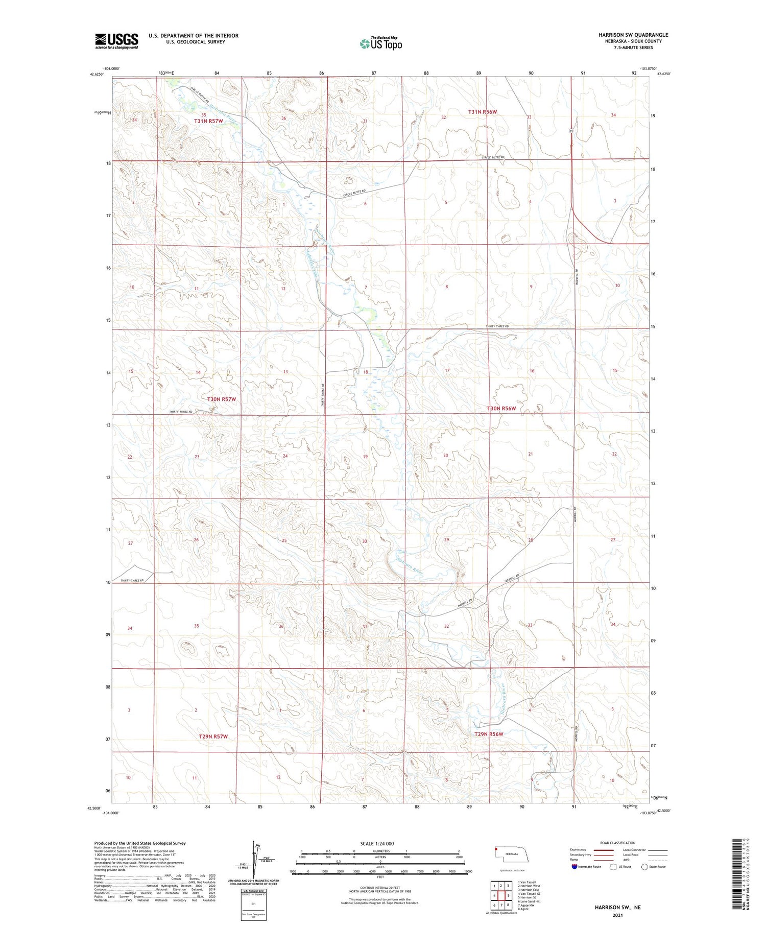 Harrison SW Nebraska US Topo Map Image