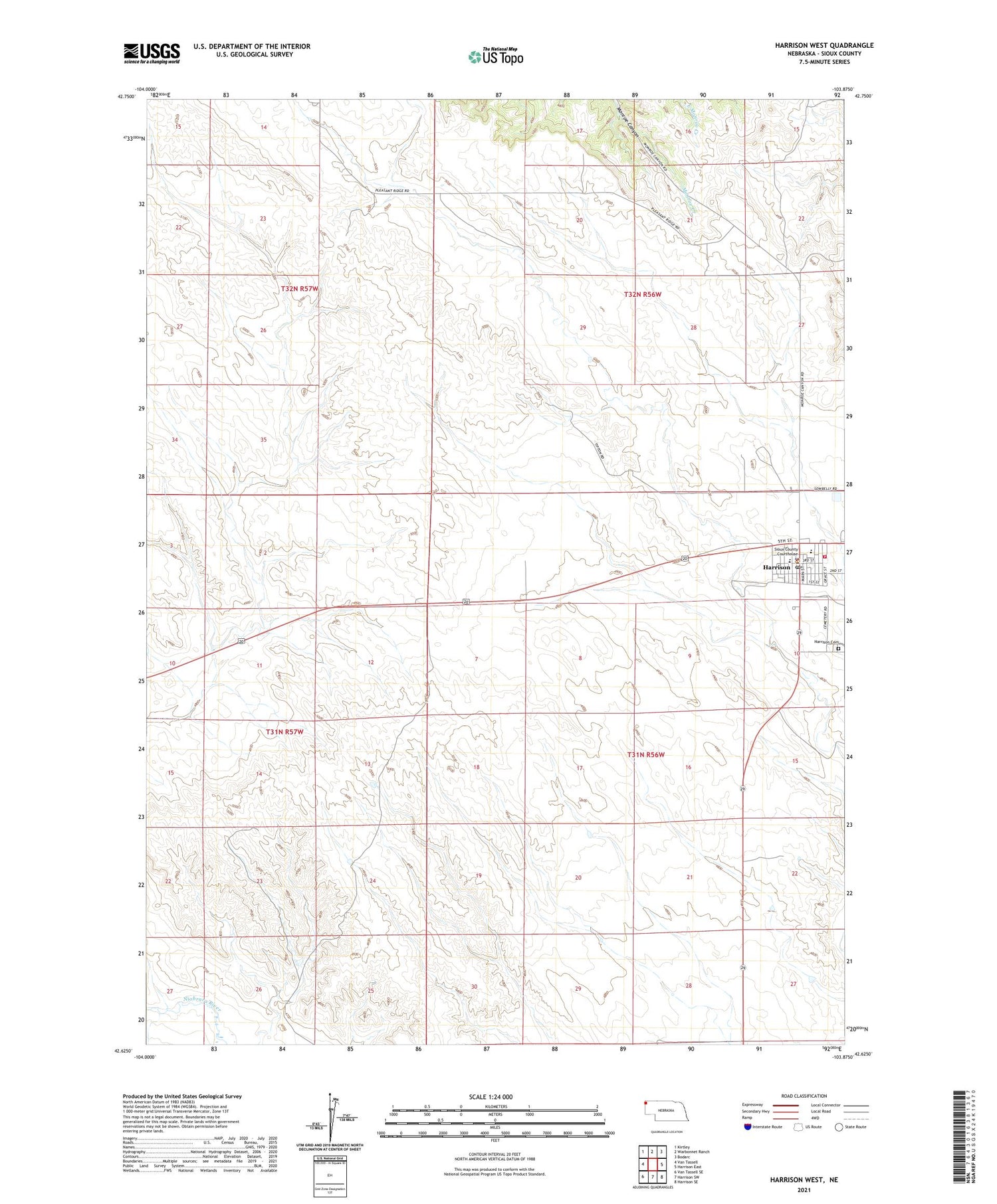 Harrison West Nebraska US Topo Map Image