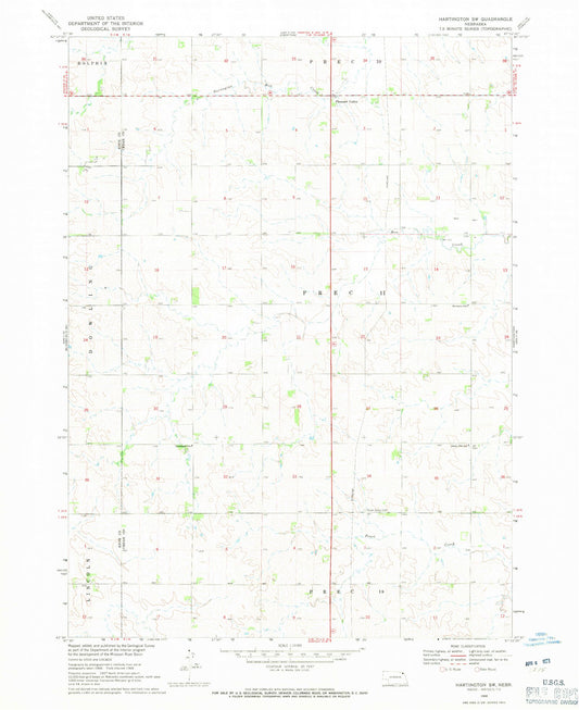 Classic USGS Hartington SW Nebraska 7.5'x7.5' Topo Map Image
