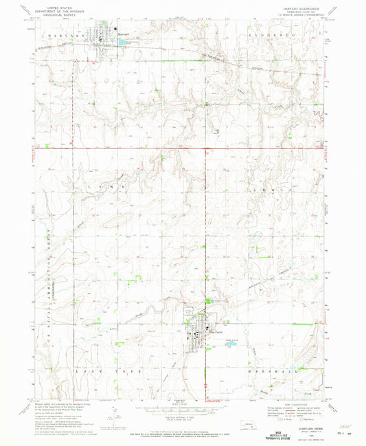 Classic USGS Harvard Nebraska 7.5'x7.5' Topo Map Image