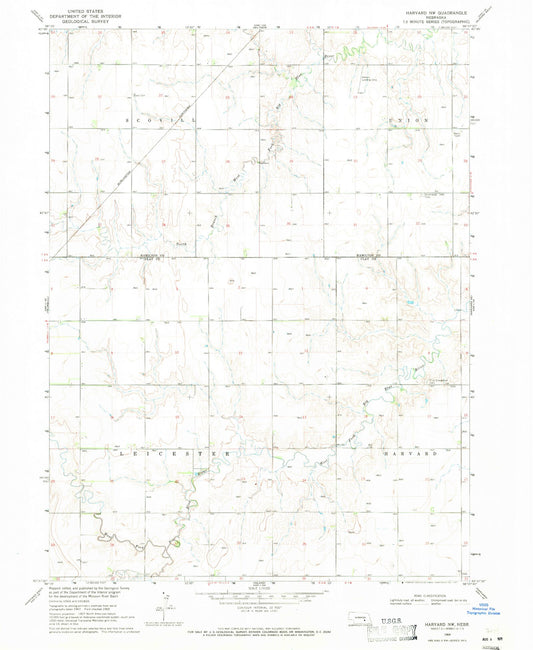 Classic USGS Harvard NW Nebraska 7.5'x7.5' Topo Map Image