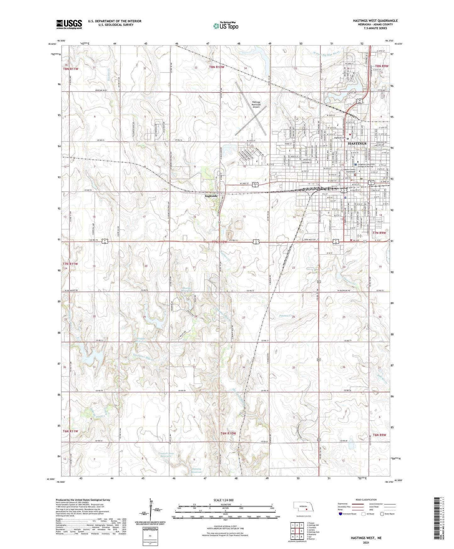Hastings West Nebraska US Topo Map Image