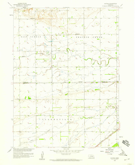 Classic USGS Havens Nebraska 7.5'x7.5' Topo Map Image