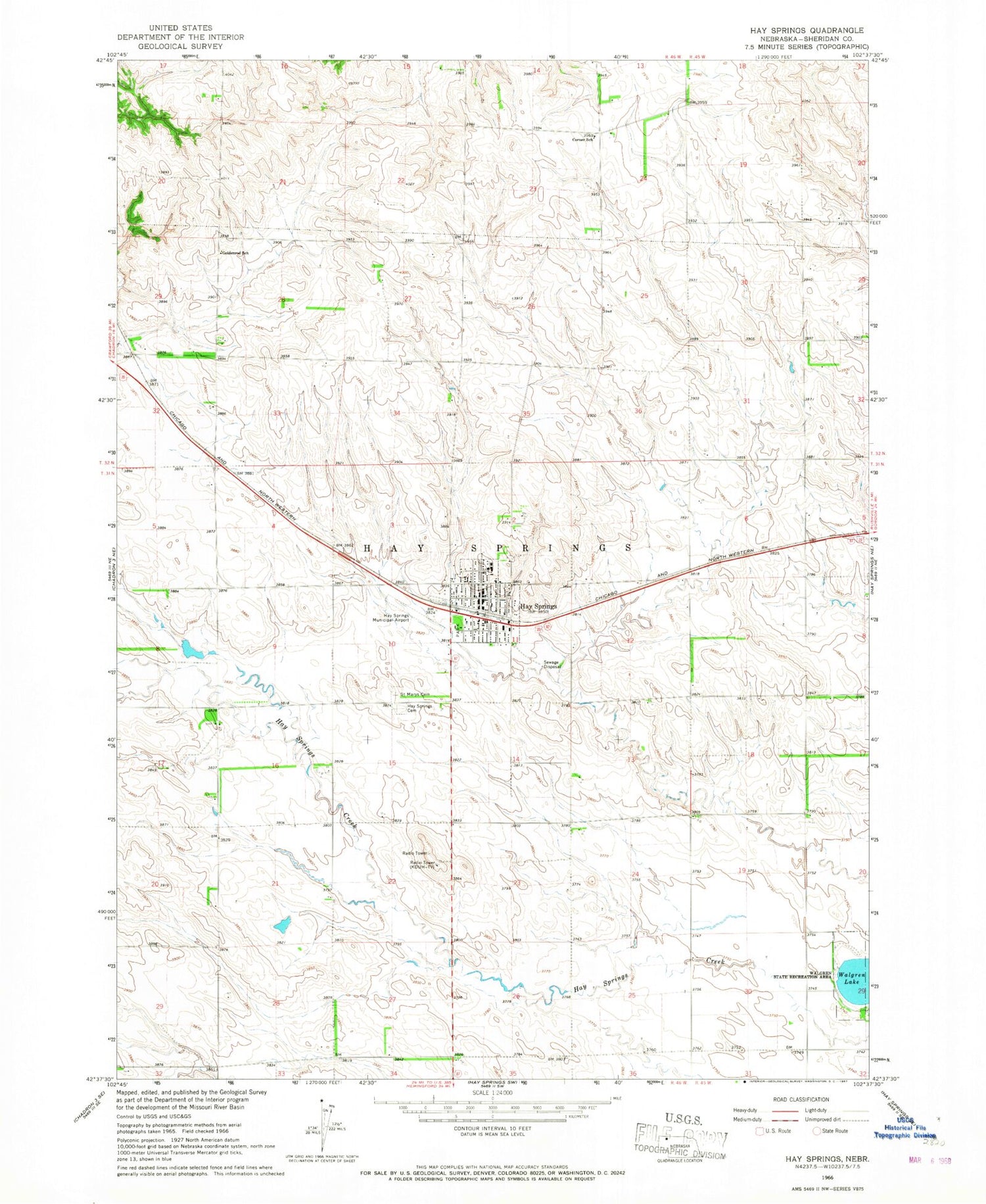 Classic USGS Hay Springs Nebraska 7.5'x7.5' Topo Map Image