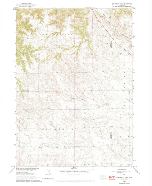 Classic USGS Hay Springs Creek Nebraska 7.5'x7.5' Topo Map Image