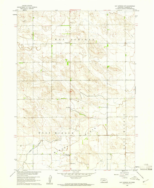 Classic USGS Hay Springs SW Nebraska 7.5'x7.5' Topo Map Image