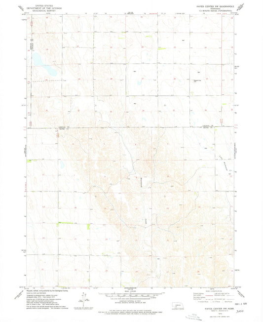 Classic USGS Hayes Center NW Nebraska 7.5'x7.5' Topo Map Image