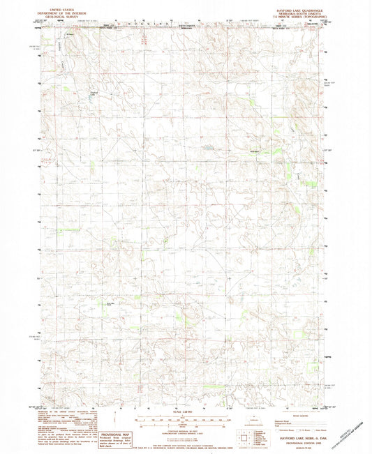 Classic USGS Hayford Lake Nebraska 7.5'x7.5' Topo Map Image