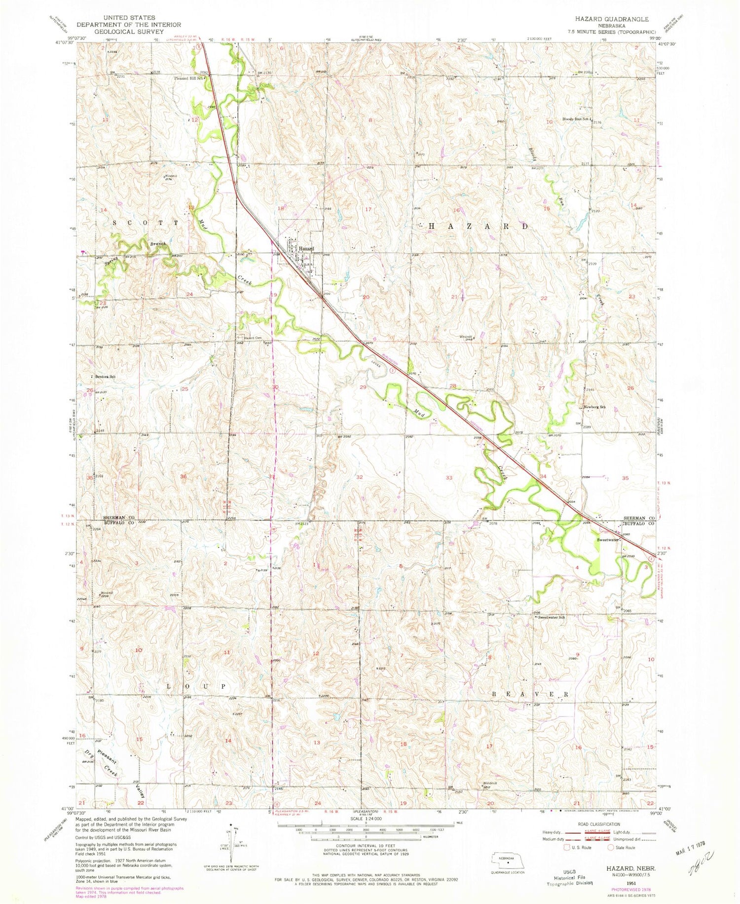 Classic USGS Hazard Nebraska 7.5'x7.5' Topo Map Image