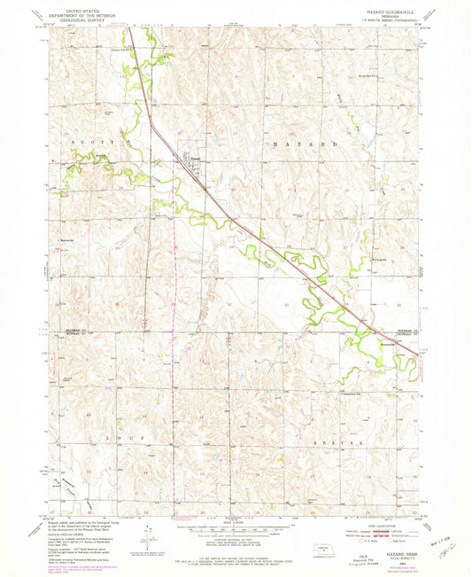 Classic USGS Hazard Nebraska 7.5'x7.5' Topo Map Image